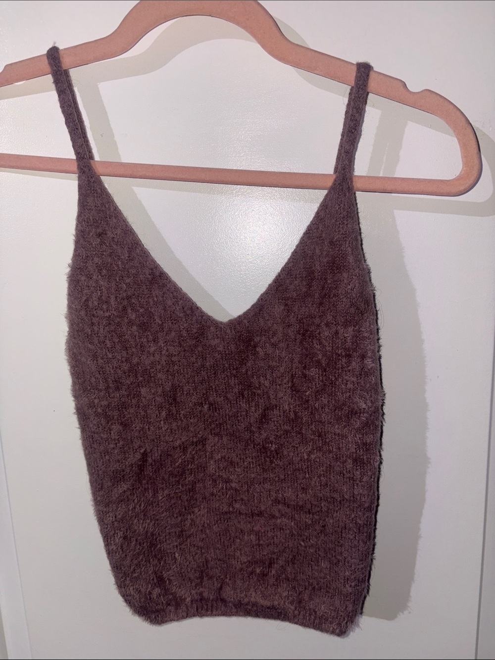 Fuzzy Knit V-Neck Cami Tank Top - Purple
